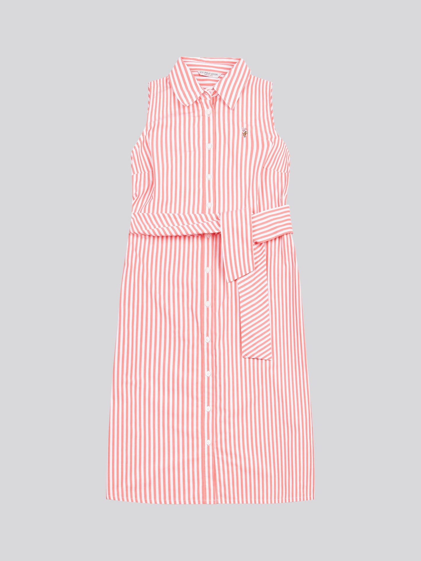 Womens Stripe Tie Waist Shirt Dress in Sugar Coral