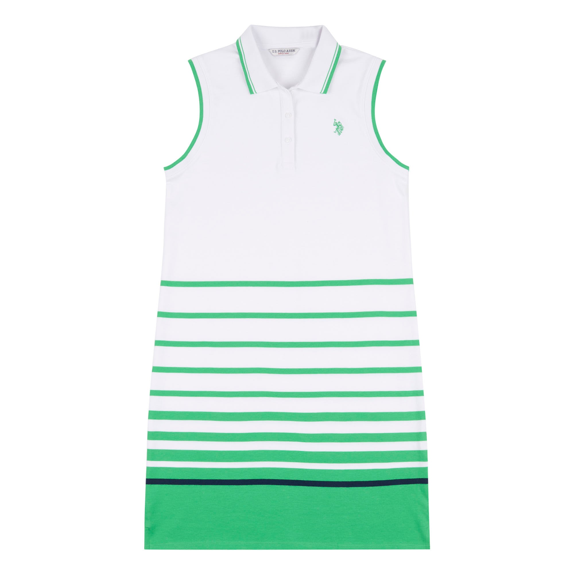 Womens Fitted Border Stripe Sleeveless Polo Dress in Island Green