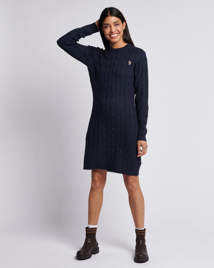 Womens Cable Knit Dress in Navy Iris