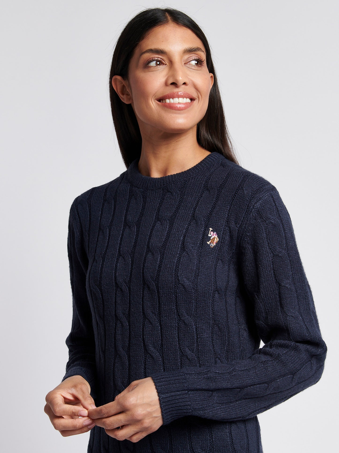 Womens Cable Knit Dress in Navy Iris