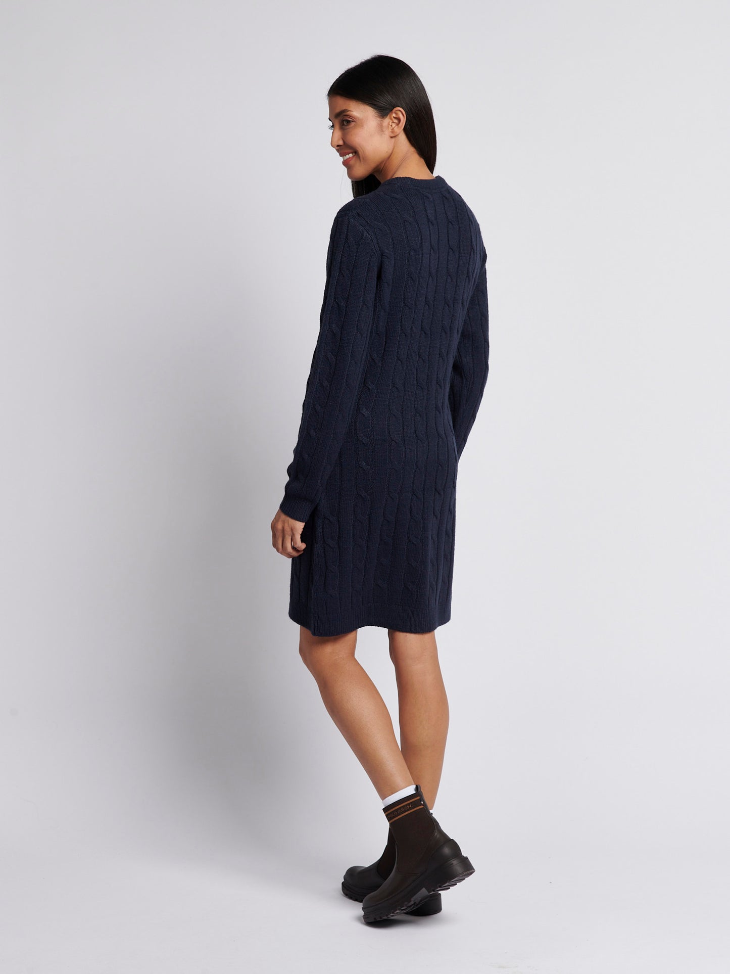 Womens Cable Knit Dress in Navy Iris