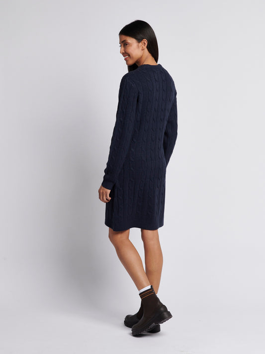 Womens Cable Knit Dress in Navy Iris
