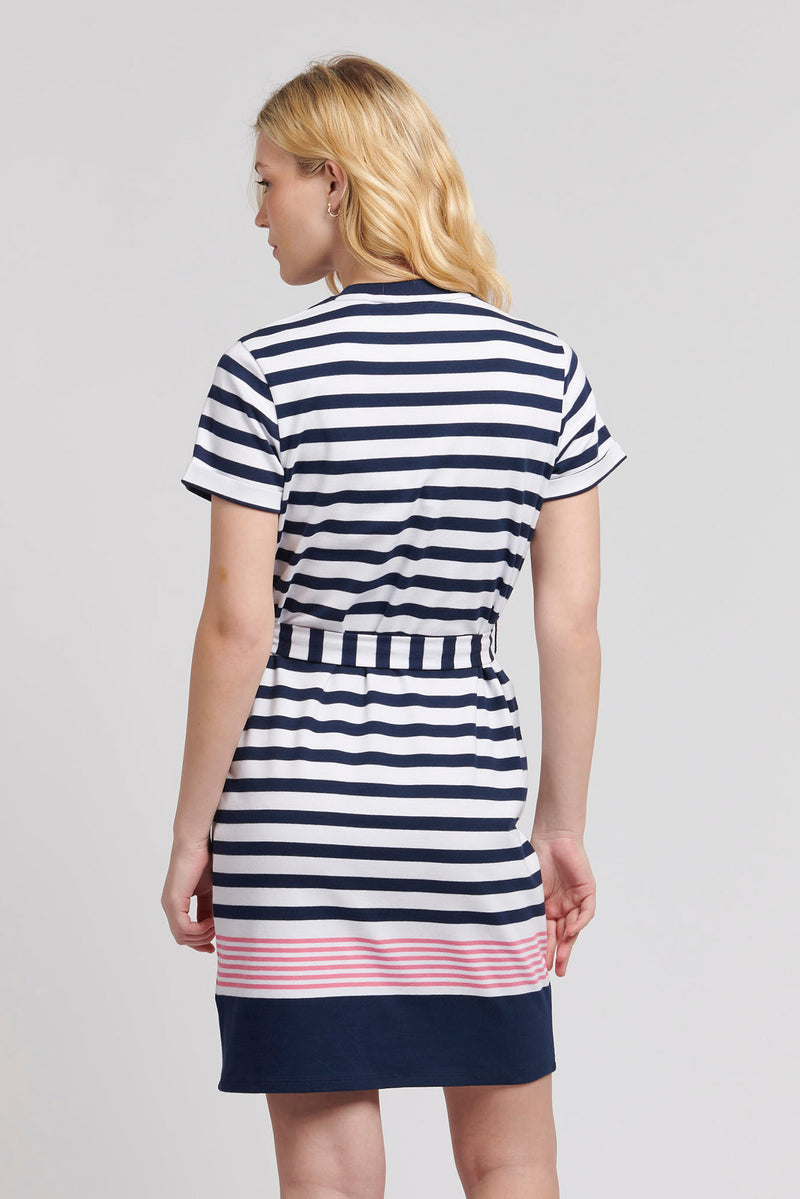 Womens Striped Belted T-Shirt Dress in Navy Iris