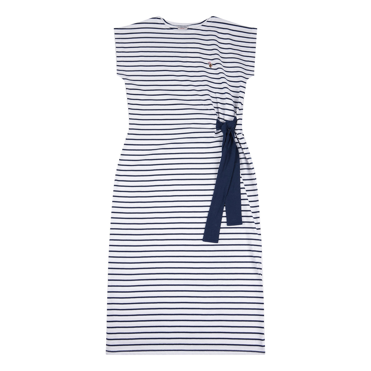 Womens Striped Bow Jersey Dress in Navy Iris
