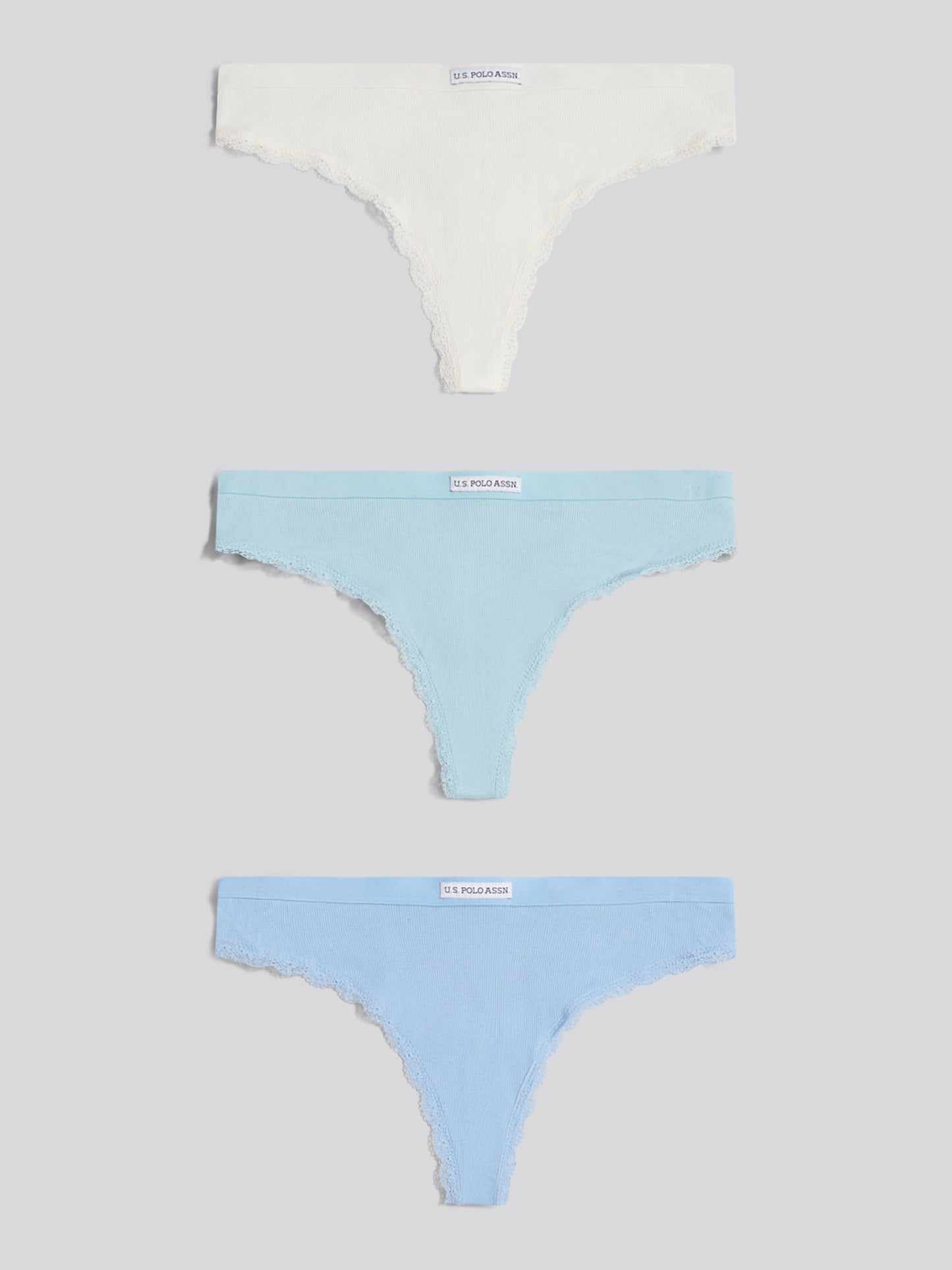 Womens 3 Pack Lace Trim Rib Thong in Aquamarine
