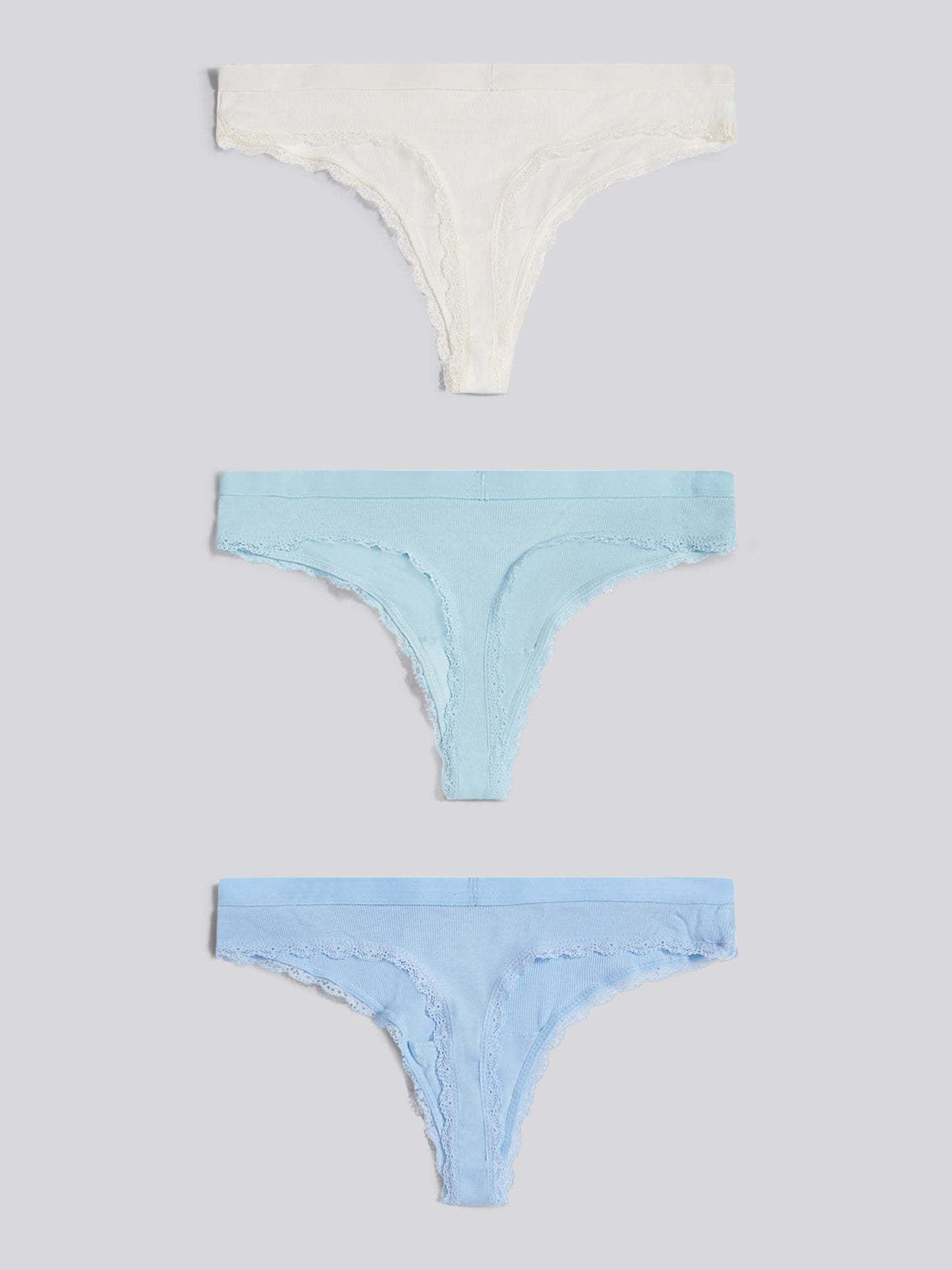 Womens 3 Pack Lace Trim Rib Thong in Aquamarine