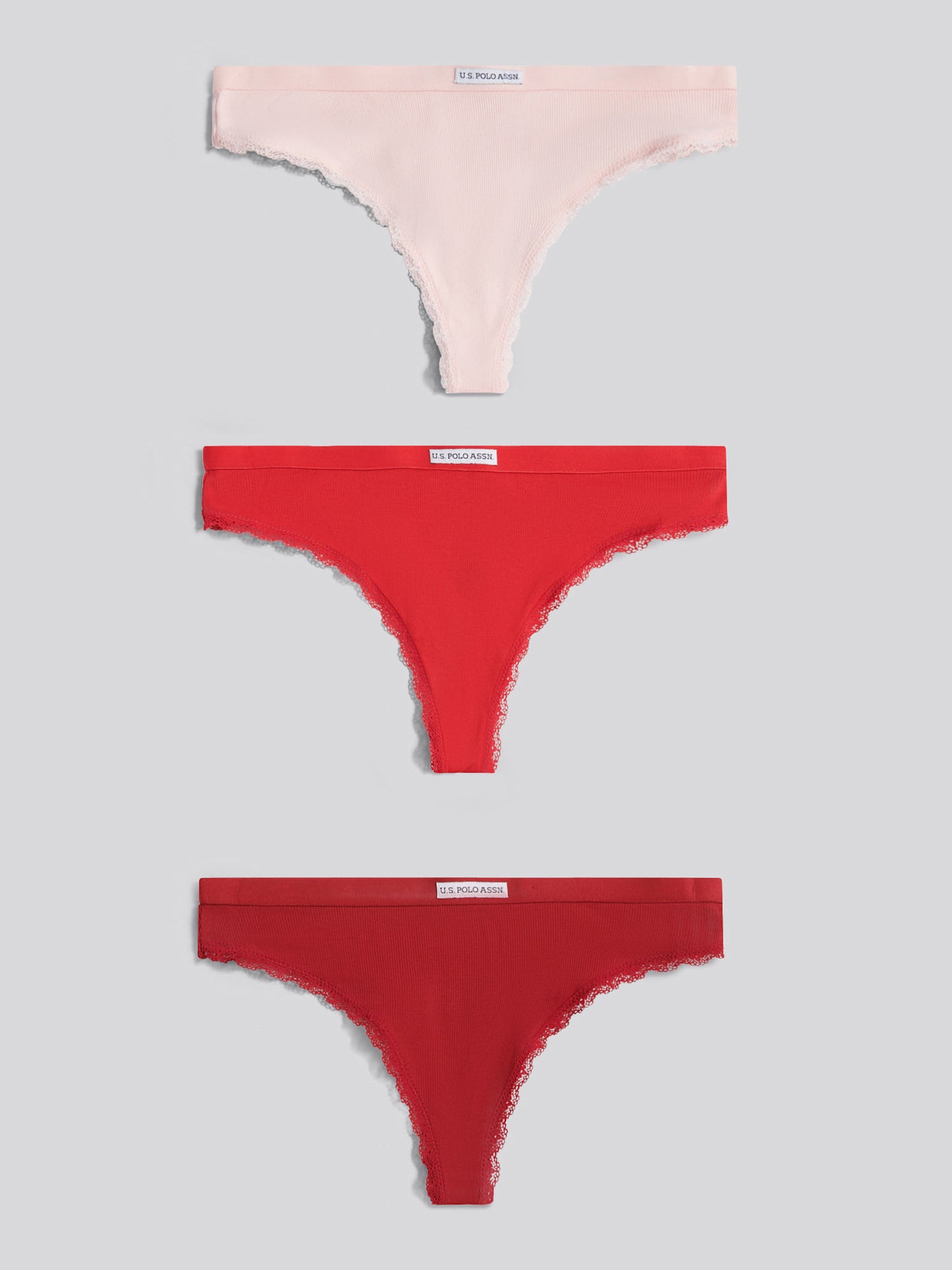 Womens 3 Pack Lace Trim Rib Thong in Pink Dogwood