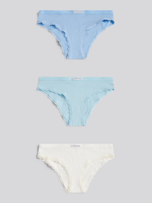 Womens 3 Pack Lace Trim Bikini Brief in Aquamarine