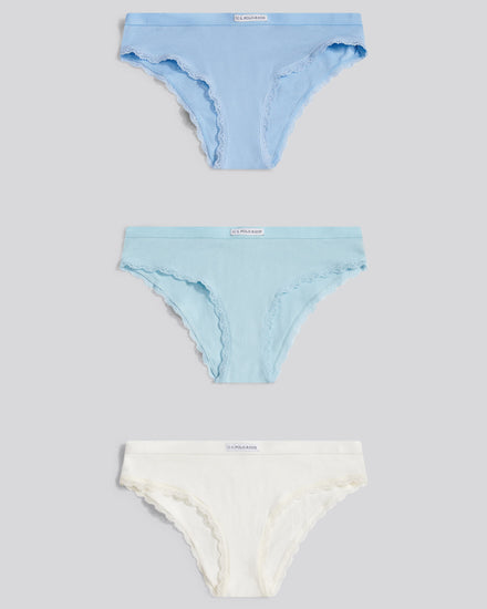 Womens 3 Pack Lace Trim Bikini Brief in Aquamarine