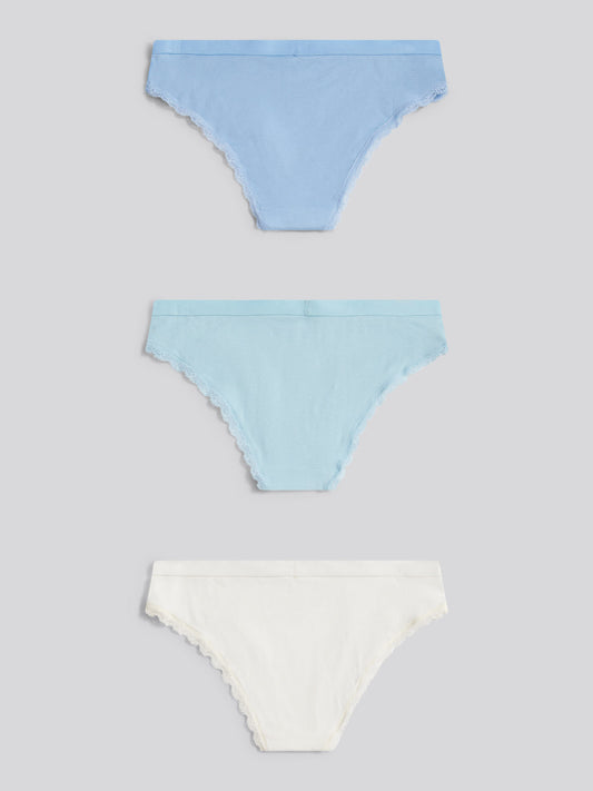 Womens 3 Pack Lace Trim Bikini Brief in Aquamarine