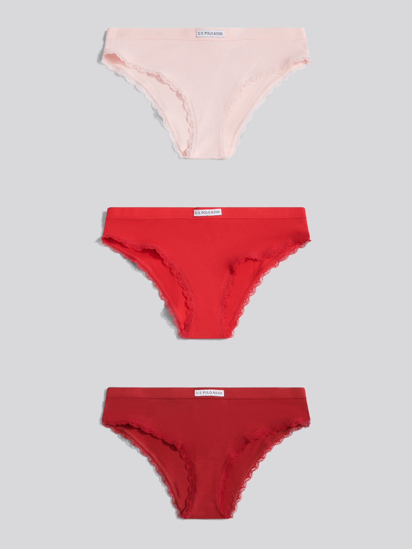 Womens 3 Pack Lace Trim Bikini Brief in Pink Dogwood