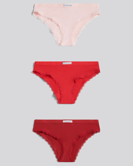 Womens 3 Pack Lace Trim Bikini Brief in Pink Dogwood