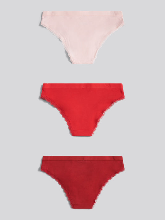 Womens 3 Pack Lace Trim Bikini Brief in Pink Dogwood