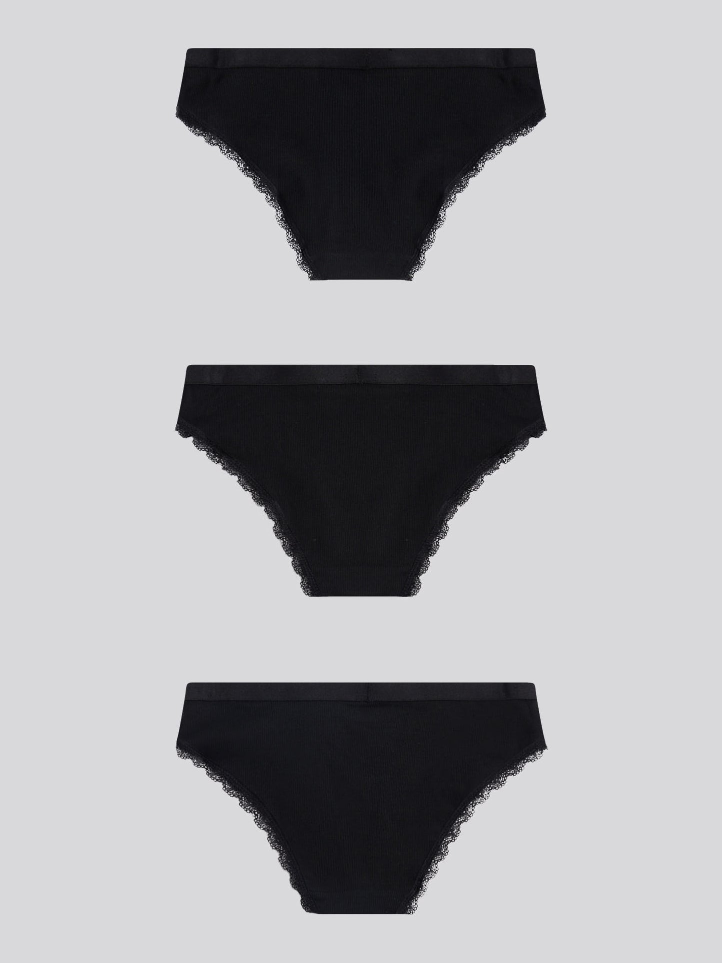 Womens 3 Pack Lace Trim Bikini Brief in Black/Black