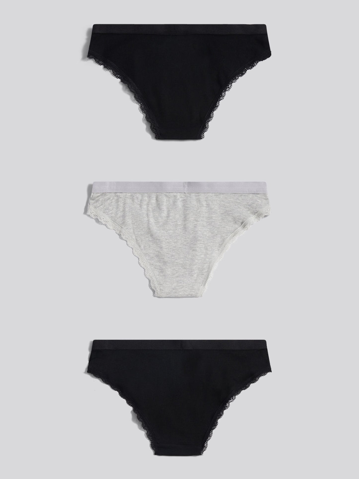 Womens 3 Pack Lace Trim Bikini Brief in Pearl Grey Marl