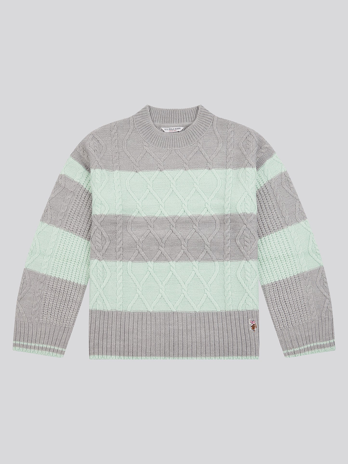 Womens Mixed Cable Stripe Jumper in Surf Spray