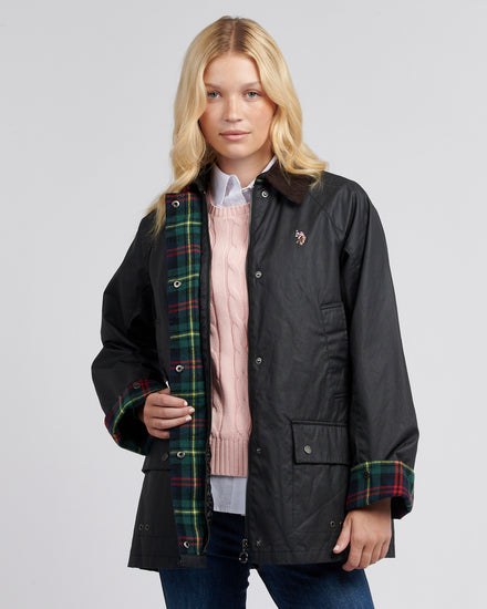 Womens Waxed Cotton Short Parka in Black
