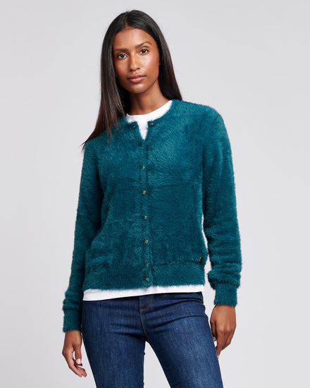 Womens Fluffy Cardigan in Deep Teal