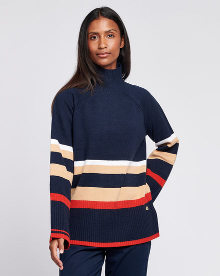 Womens Striped Longline Jumper in Navy Iris