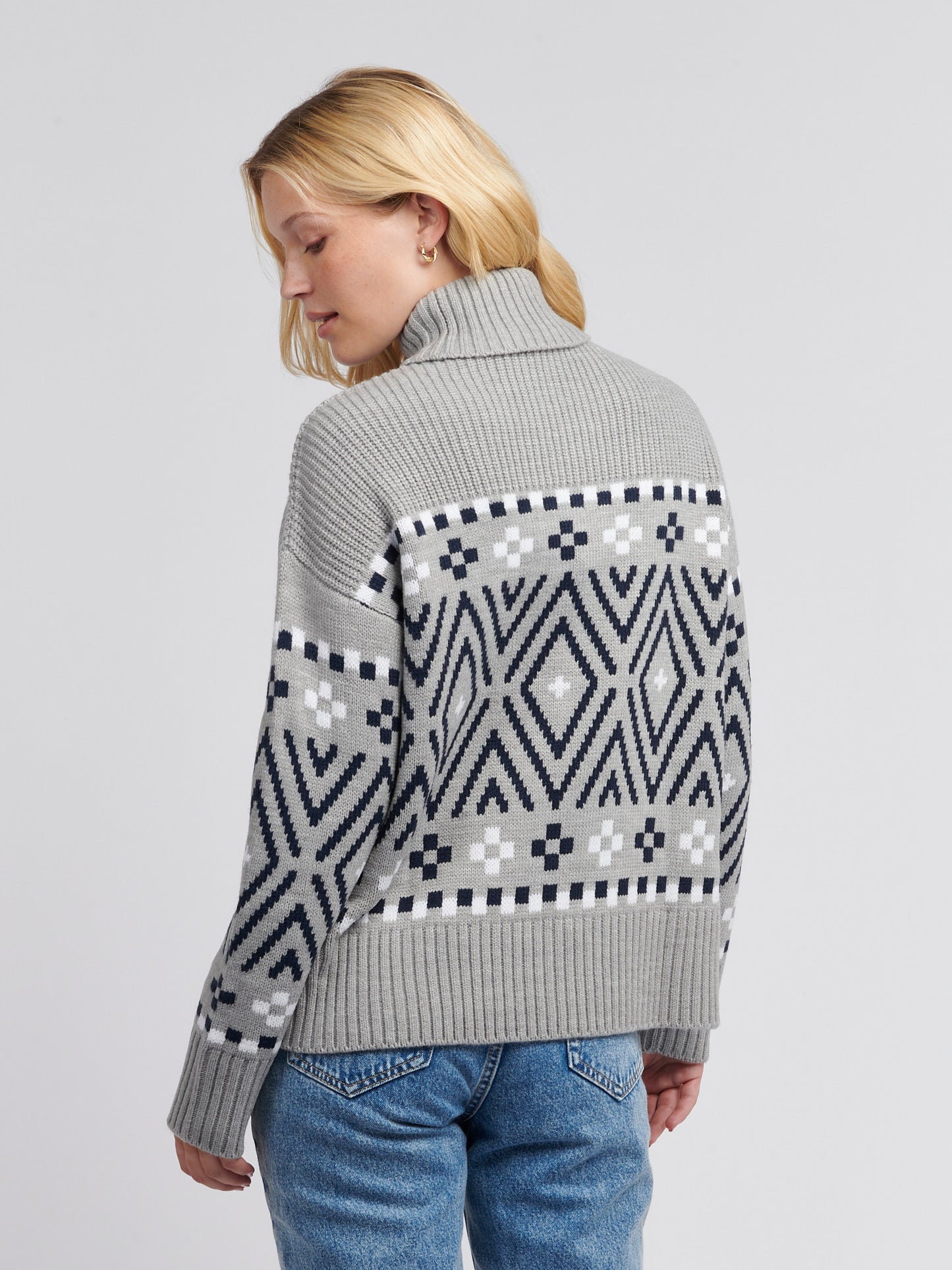 Womens Large Fairisle Jumper in Pearl Grey Marl