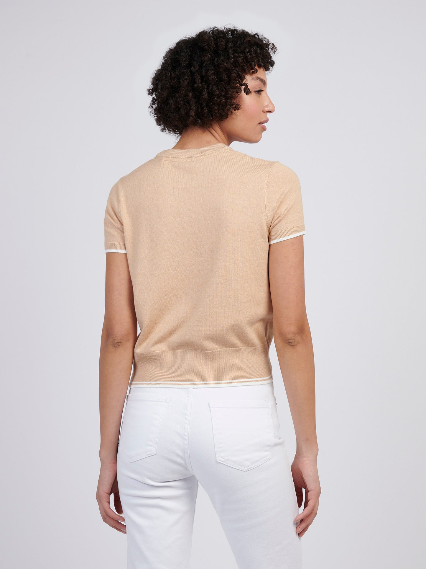 Womens Crew Neck Short Sleeve Jumper in Cuban Sand