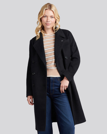 Womens Wool Blend Double Breasted Coat in Black – Polo UK