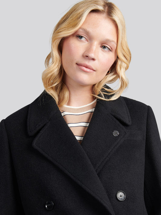 Womens Wool Blend Double Breasted Coat in Black