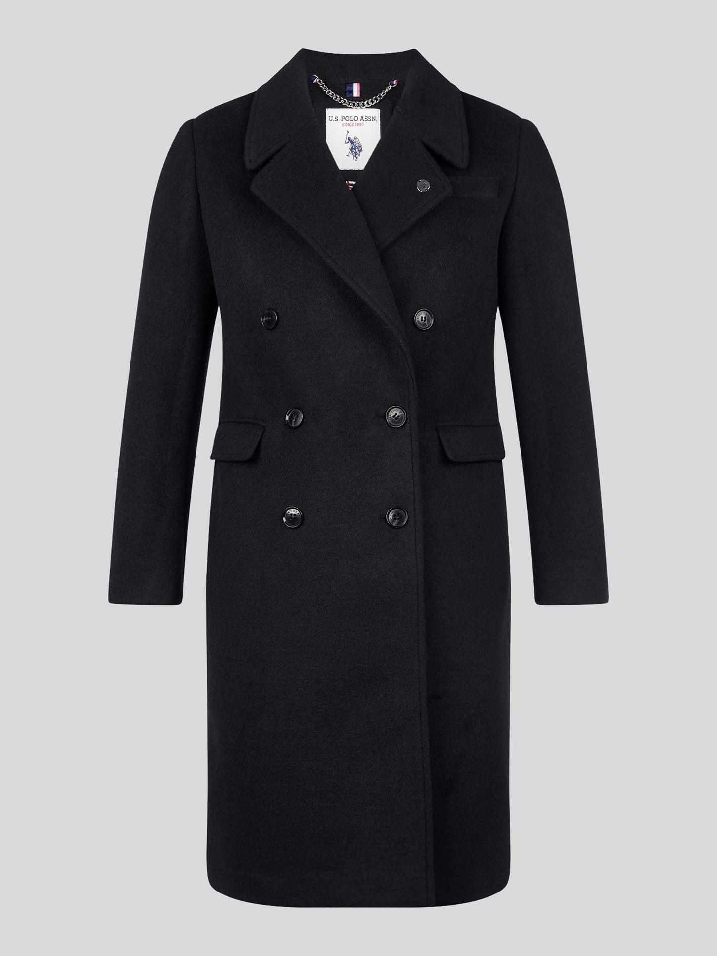 Womens Wool Blend Double Breasted Coat in Black