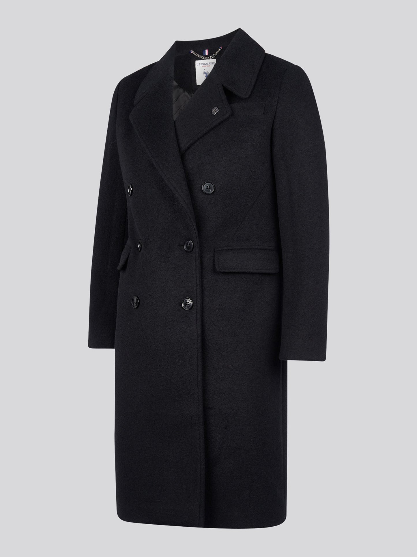 Womens Wool Blend Double Breasted Coat in Black