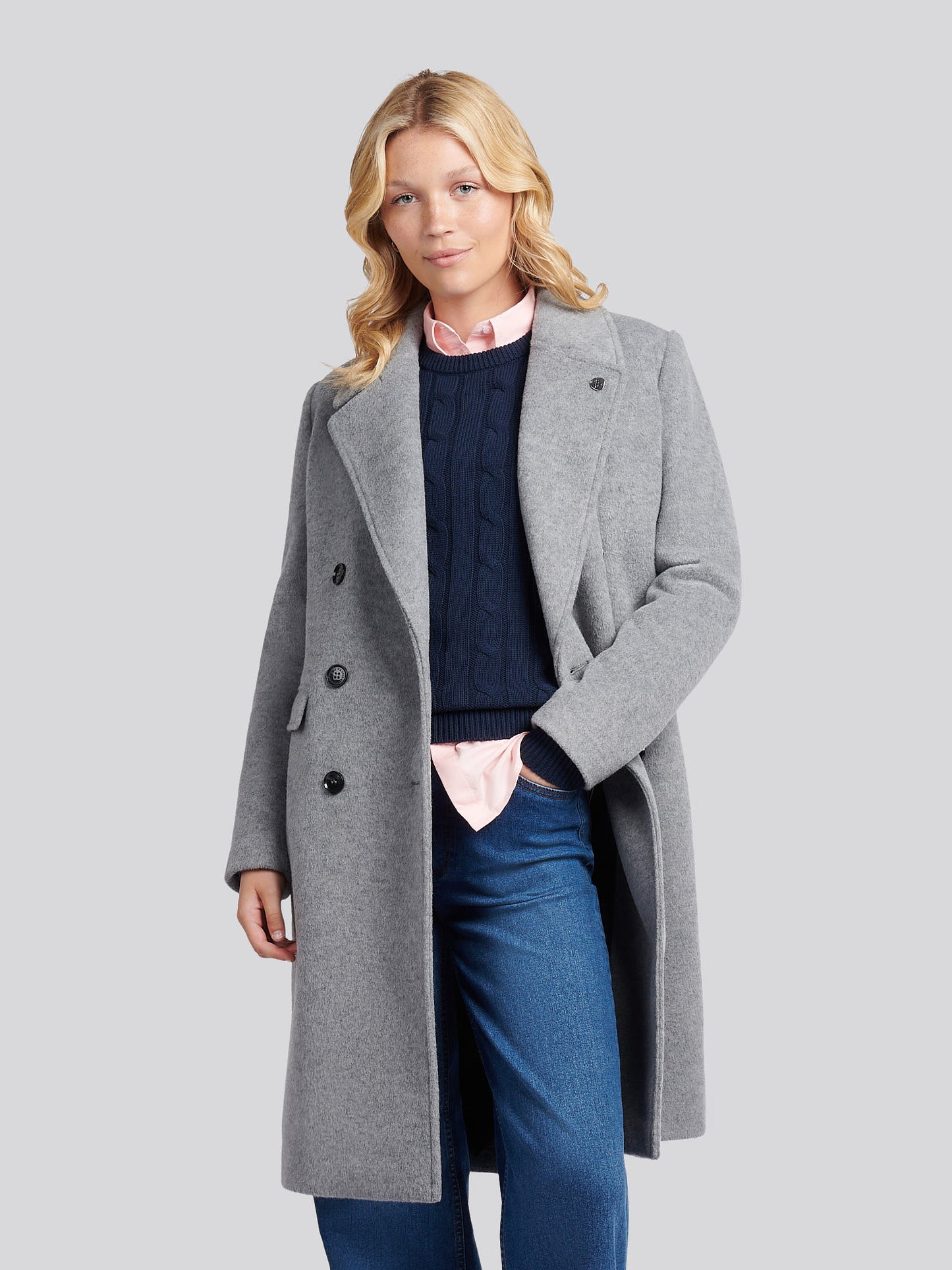 Womens Wool Blend Double Breasted Coat in Silver Filigree