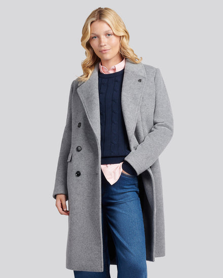 Womens Wool Blend Double Breasted Coat in Silver Filigree