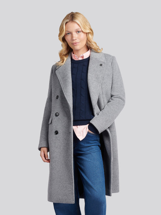 Womens Wool Blend Double Breasted Coat in Silver Filigree