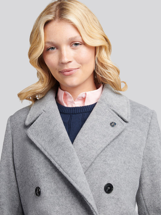 Womens Wool Blend Double Breasted Coat in Silver Filigree