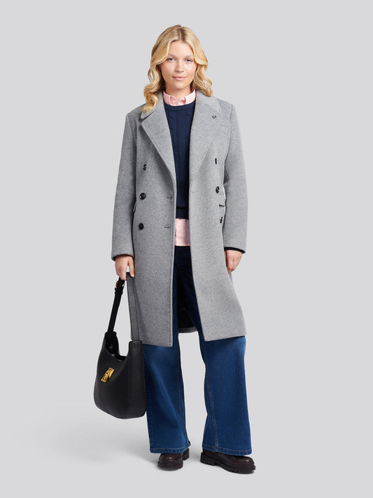 Womens Wool Blend Double Breasted Coat in Silver Filigree