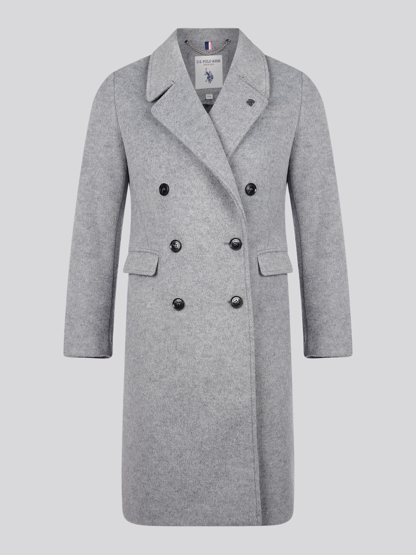 Womens Wool Blend Double Breasted Coat in Silver Filigree