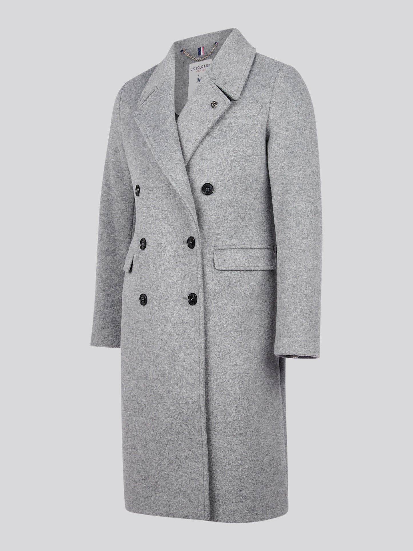 Womens Wool Blend Double Breasted Coat in Silver Filigree