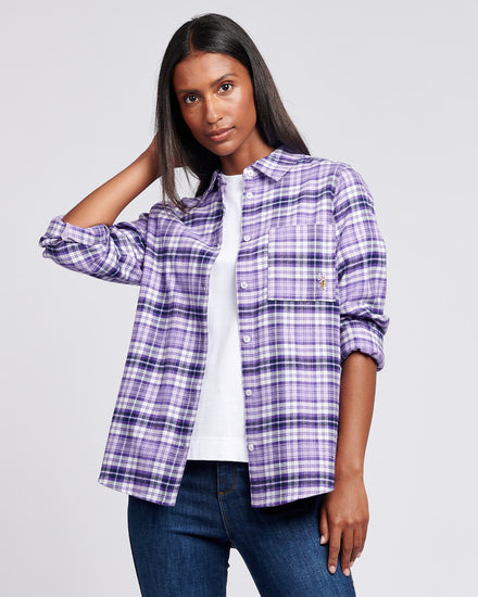 Women’s Loose Fit Brushed Check Shirt in Viola