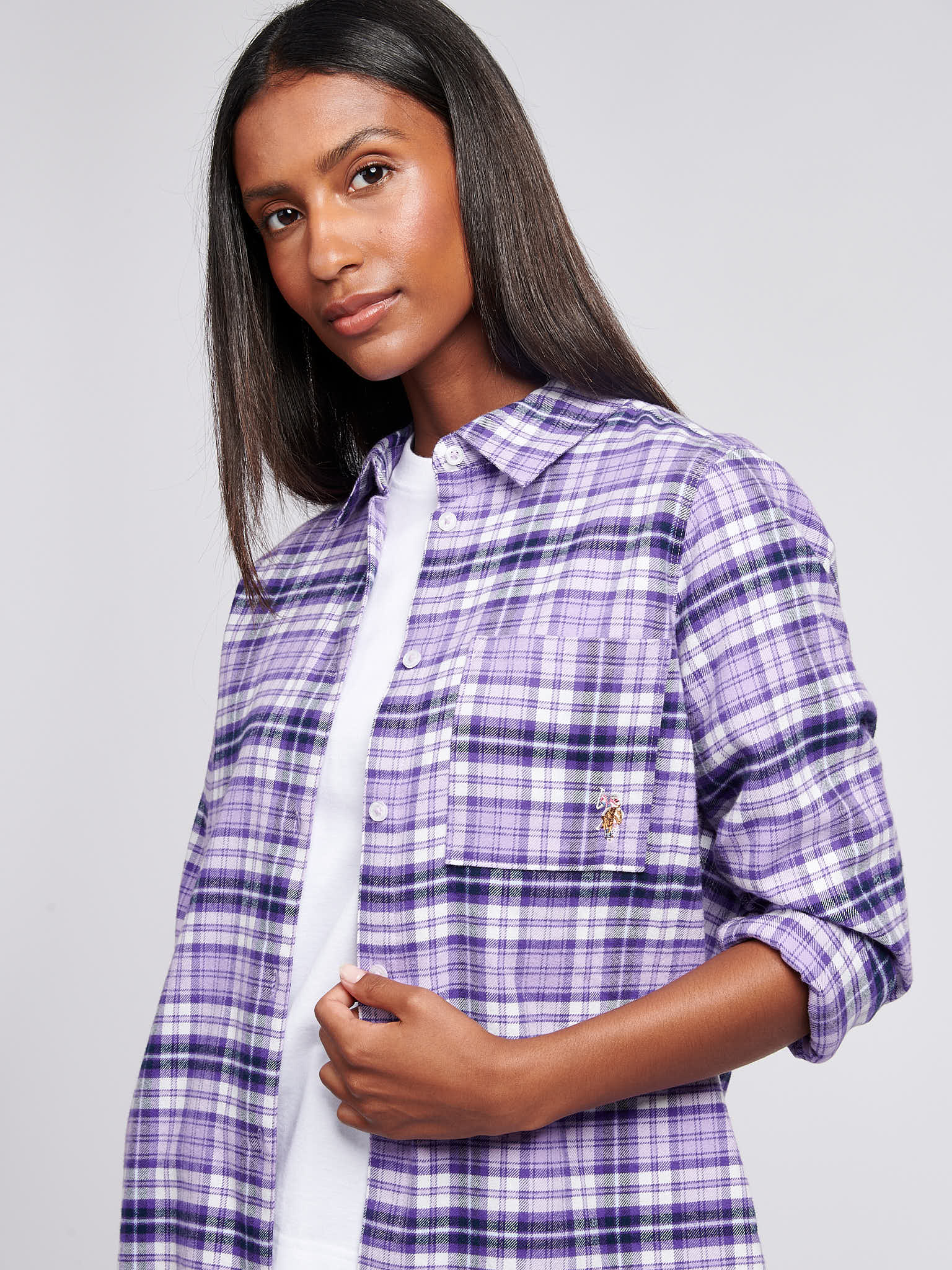 SUBCULTURE WOOL CHECK SHIRT PURPLE