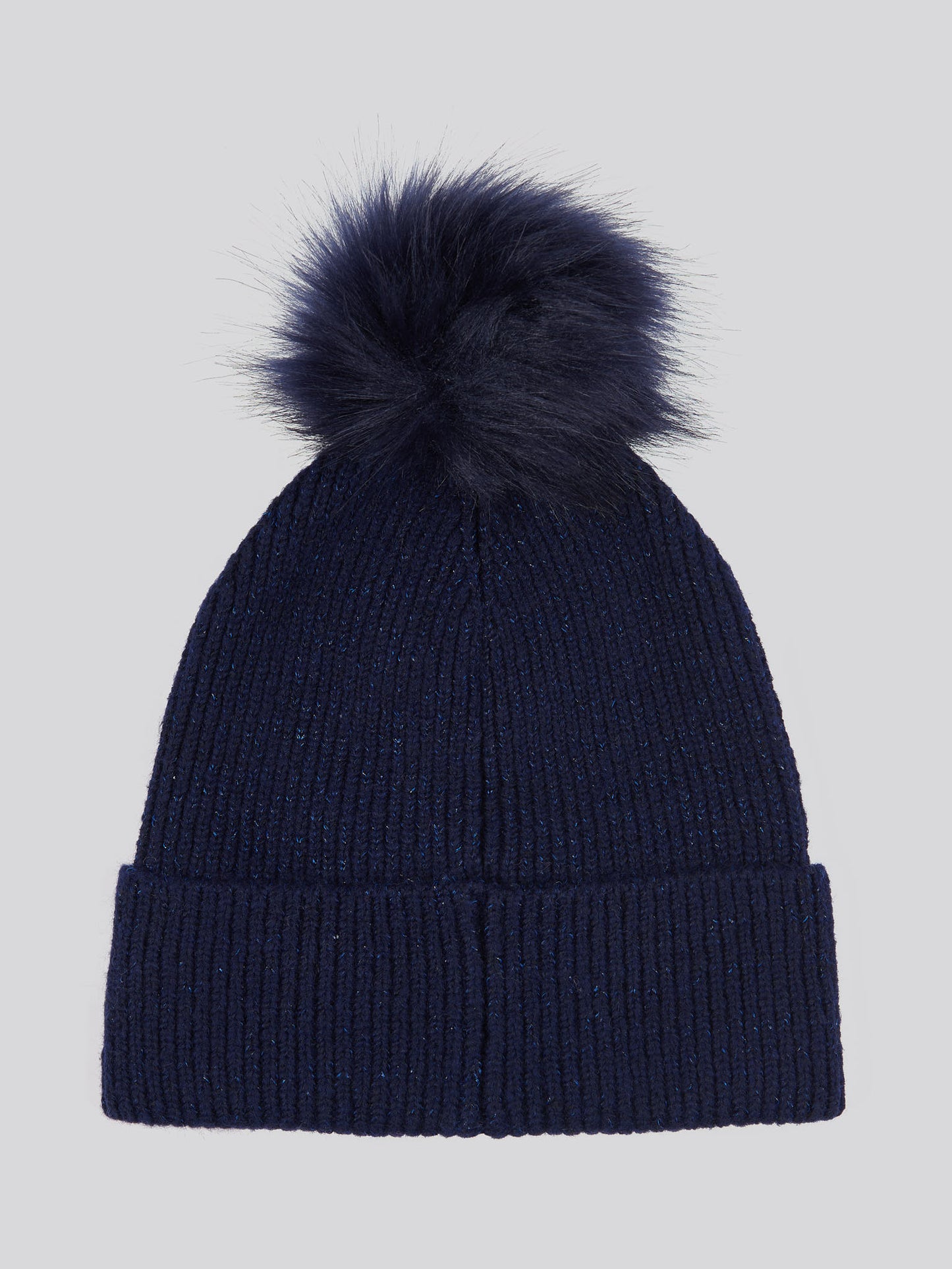 Womens Lurex Fur Bobble Beanie in Navy Iris