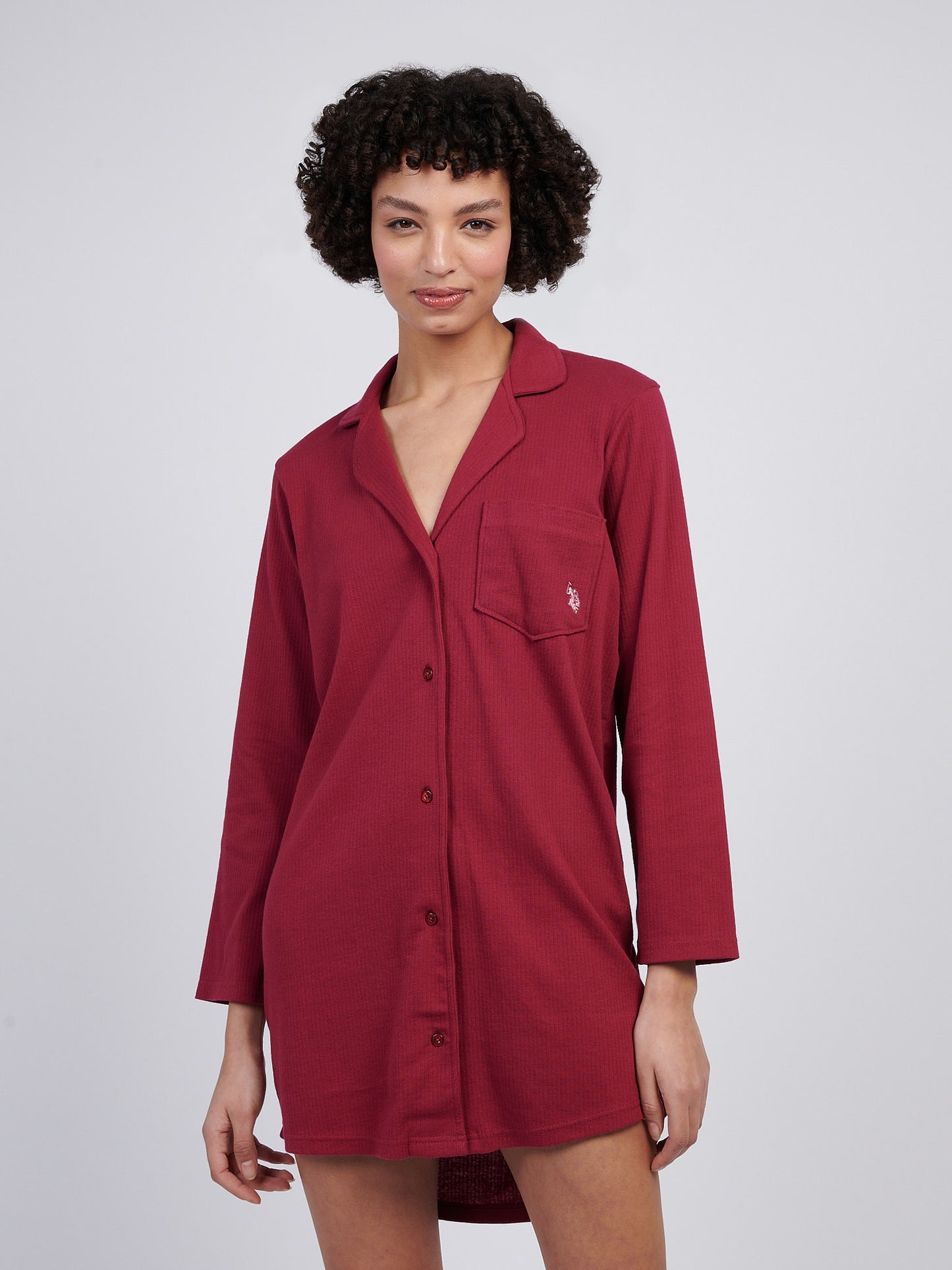 Womens Supersoft Rib Pyjama Shirt in Beet Red