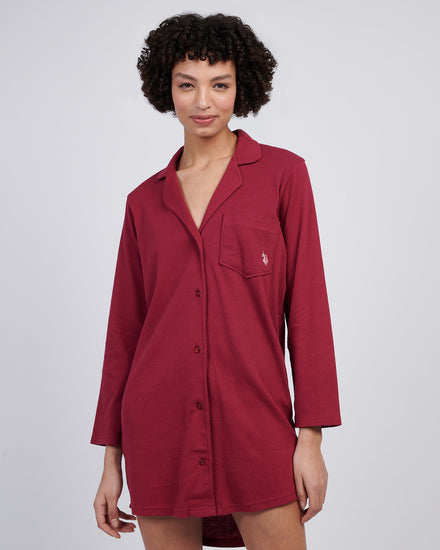 Womens Supersoft Rib Pyjama Shirt in Beet Red