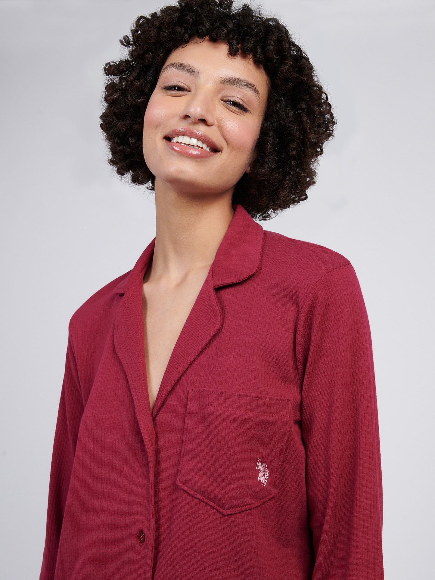 Womens Supersoft Rib Pyjama Shirt in Beet Red