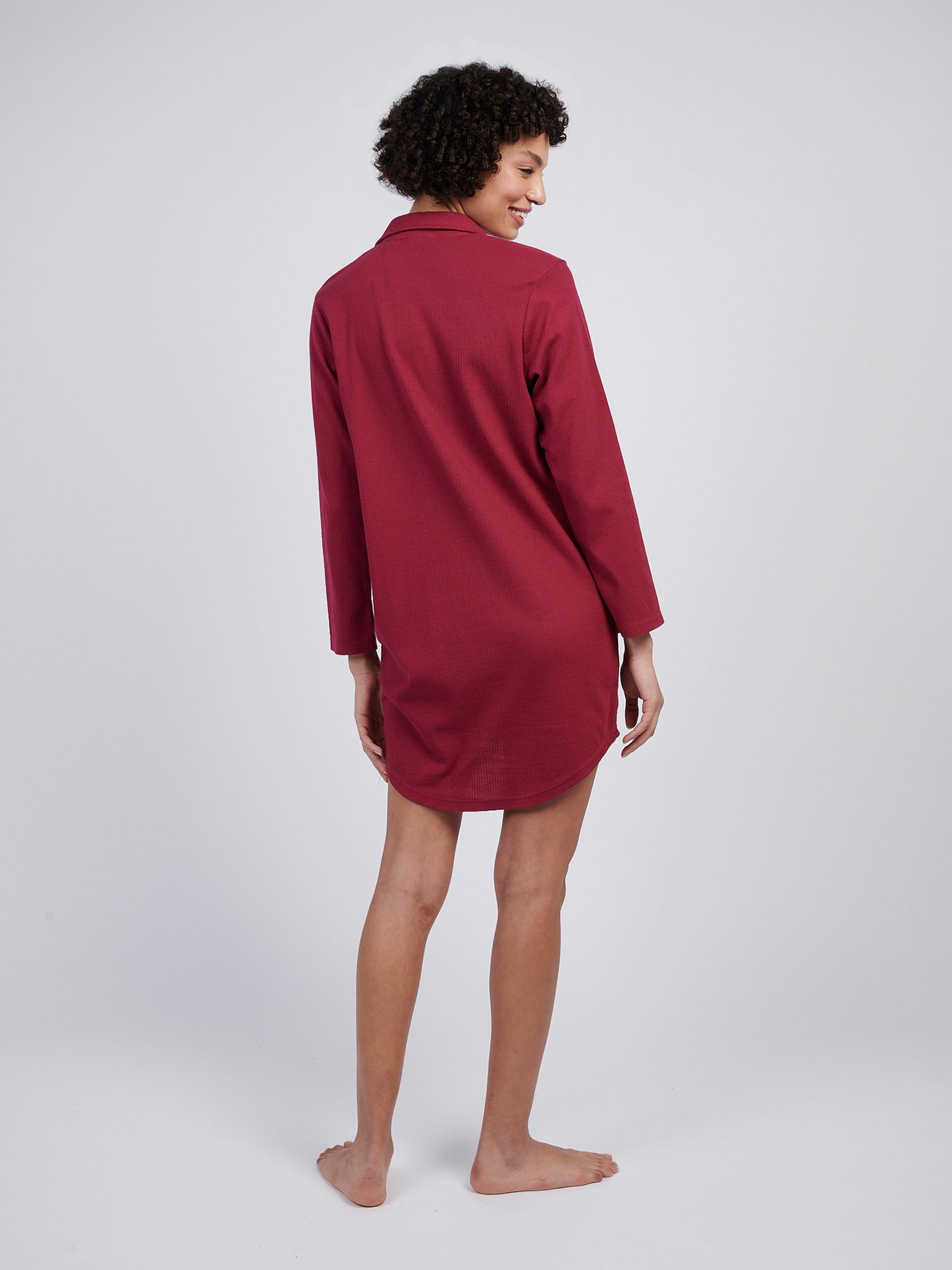 Womens Supersoft Rib Pyjama Shirt in Beet Red