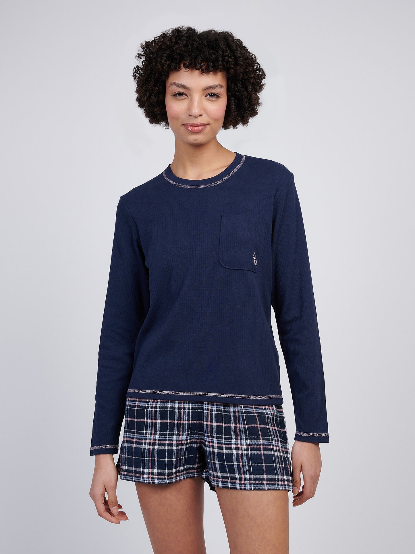 Womens Plaid Short Pyjama Set in Navy Iris