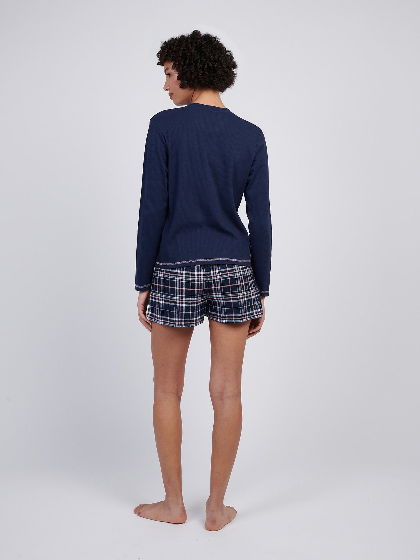Womens Plaid Short Pyjama Set in Navy Iris