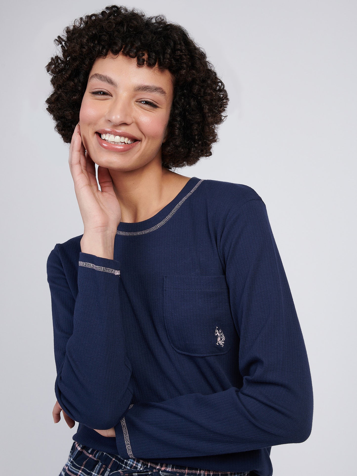 Womens Plaid Short Pyjama Set in Navy Iris