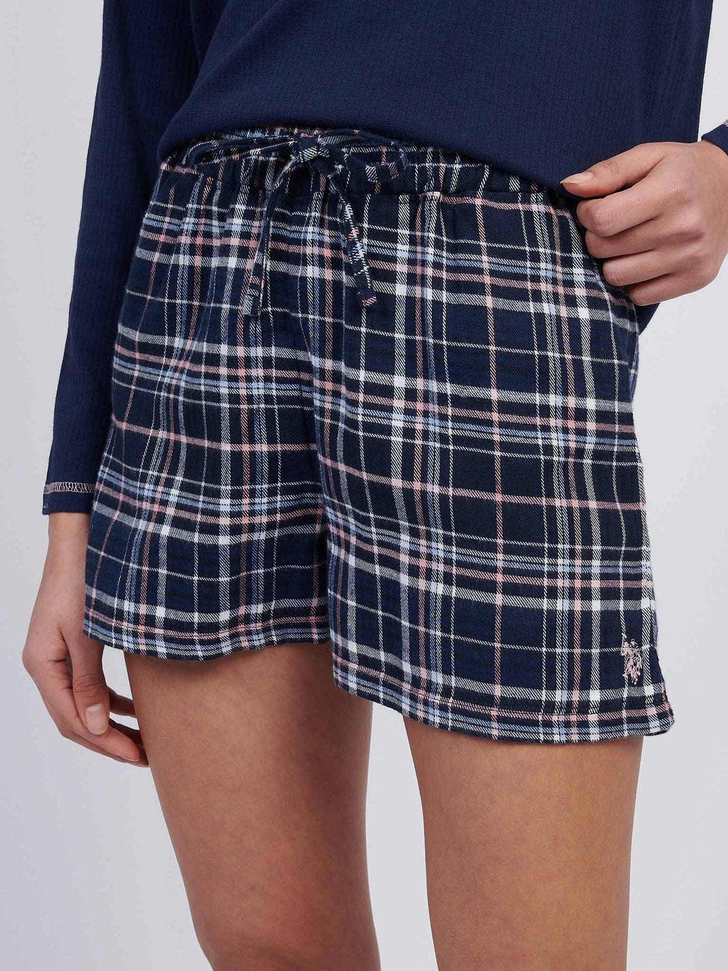 Womens Plaid Short Pyjama Set in Navy Iris