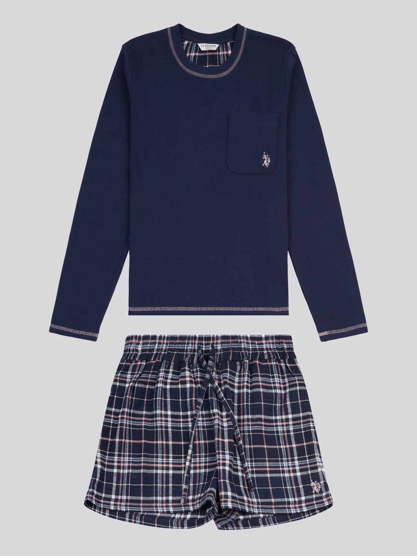 Womens Plaid Short Pyjama Set in Navy Iris