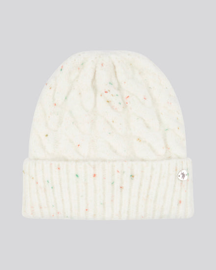 Womens Nap Yarn Cable Knit Beanie in Marshmallow
