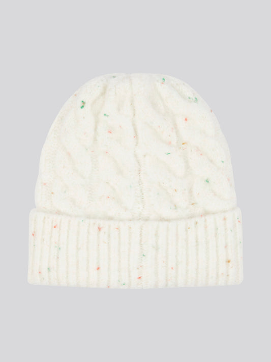 Womens Nap Yarn Cable Knit Beanie in Marshmallow